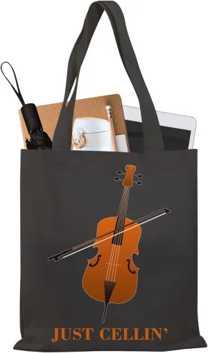BDPWSS Cello Music Tote Bag 'Just Cellin' - Funny Cellist Orchestra Musician Reusable Handbag - Gift for Cello Player