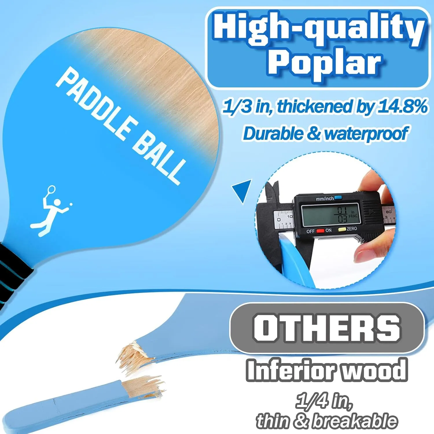 Beach Paddle Ball Set - Funny Paddleball Rackets Game, Outdoor Sports Toys for Adults Family Games Beach Yard Lawn Party Supplies