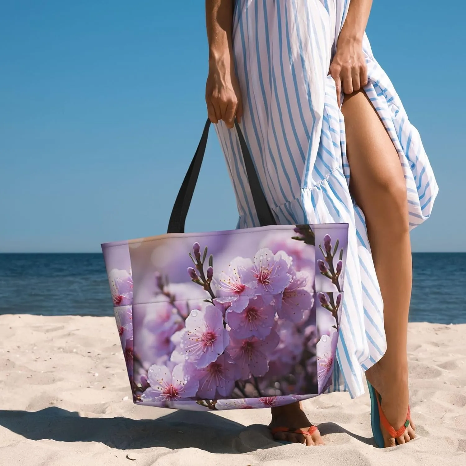 Beach Tote Bag for Women Oversized Travel Weekender Bags Vinyl Records Waterproof Pool Bag Beach Accessories