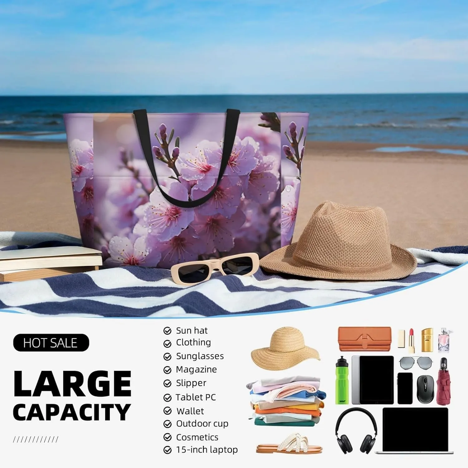 Beach Tote Bag for Women Oversized Travel Weekender Bags Vinyl Records Waterproof Pool Bag Beach Accessories