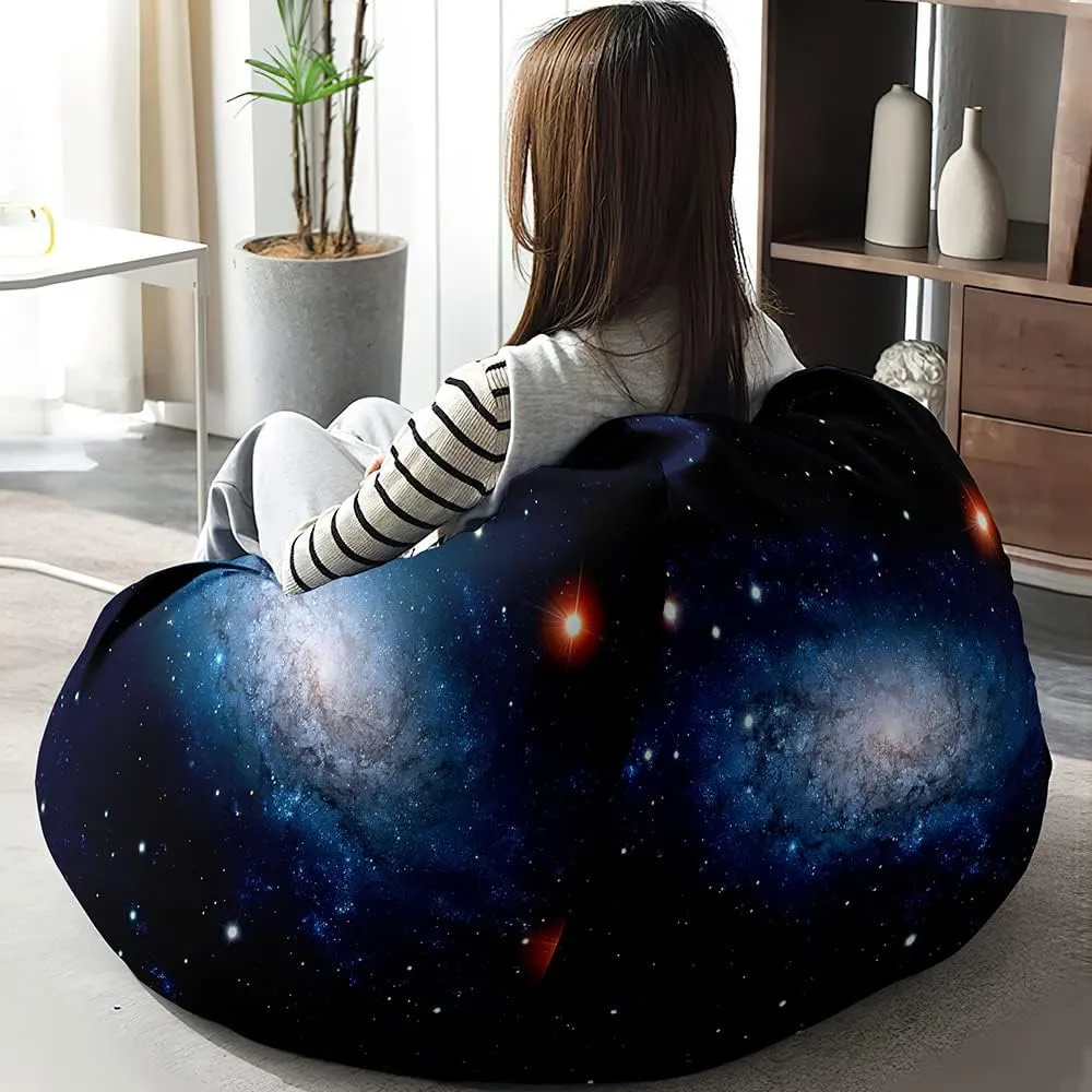 Bean Bag Chair Cover for Kids Adults (No Filler), 3D Starry Sky Soft Lazy Sofa Bed Cover Washable Oversized Storage Bean Bag Cover for Living Room, Indoor, Outdoor (Galaxy,L)