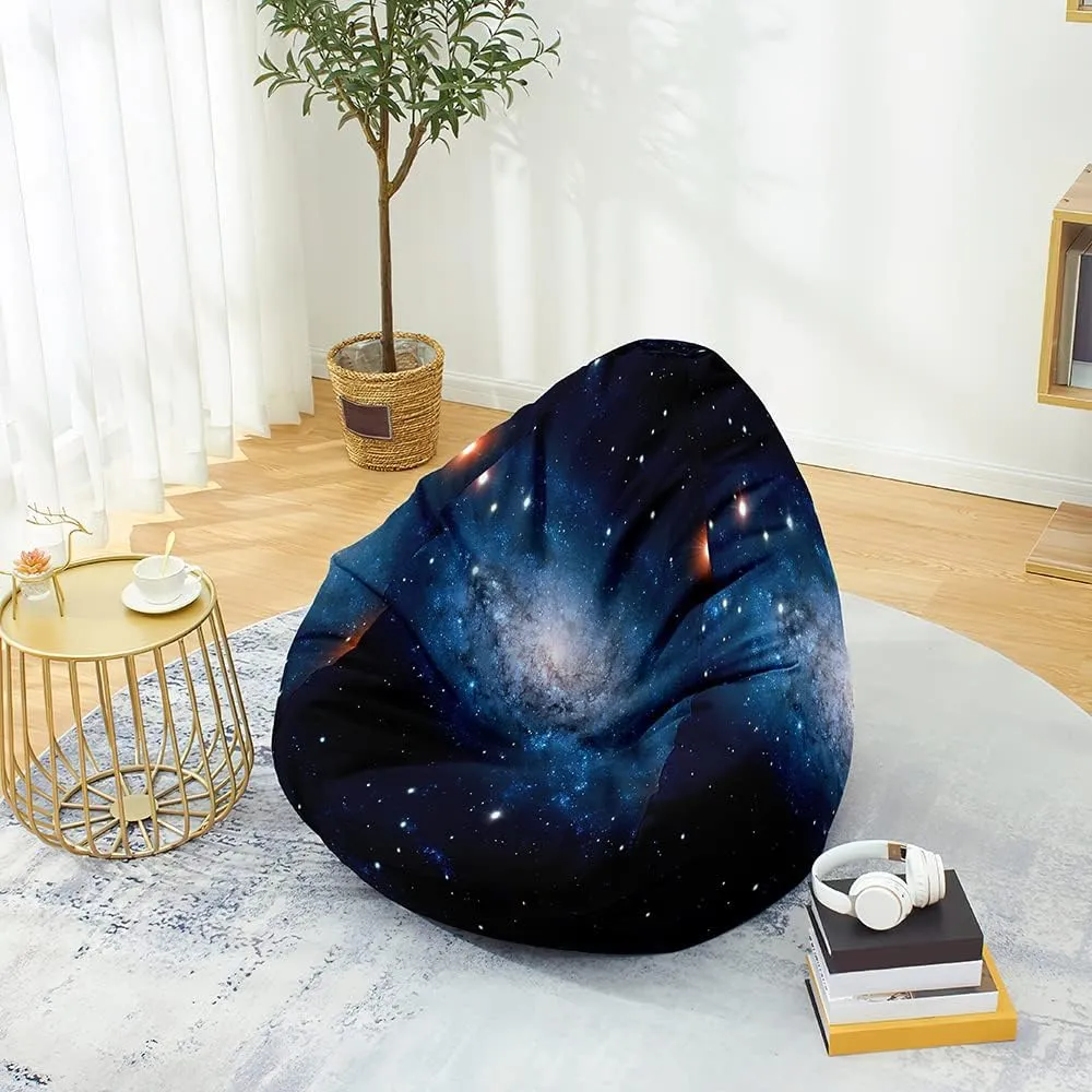 Bean Bag Chair Cover for Kids Adults (No Filler), 3D Starry Sky Soft Lazy Sofa Bed Cover Washable Oversized Storage Bean Bag Cover for Living Room, Indoor, Outdoor (Galaxy,L)