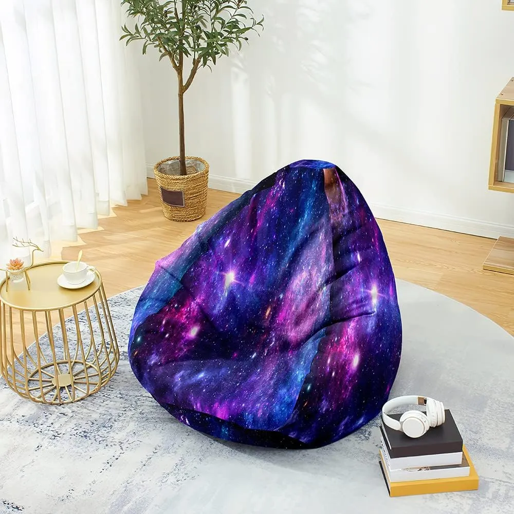 Bean Bag Chair Cover for Kids Adults (No Filler), 3D Starry Sky Soft Lazy Sofa Bed Cover Washable Oversized Storage Bean Bag Cover for Living Room, Indoor, Outdoor (Purple,L)