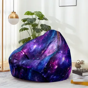 Bean Bag Chair Cover for Kids Adults (No Filler), 3D Starry Sky Soft Lazy Sofa Bed Cover Washable Oversized Storage Bean Bag Cover for Living Room, Indoor, Outdoor (Purple,L)