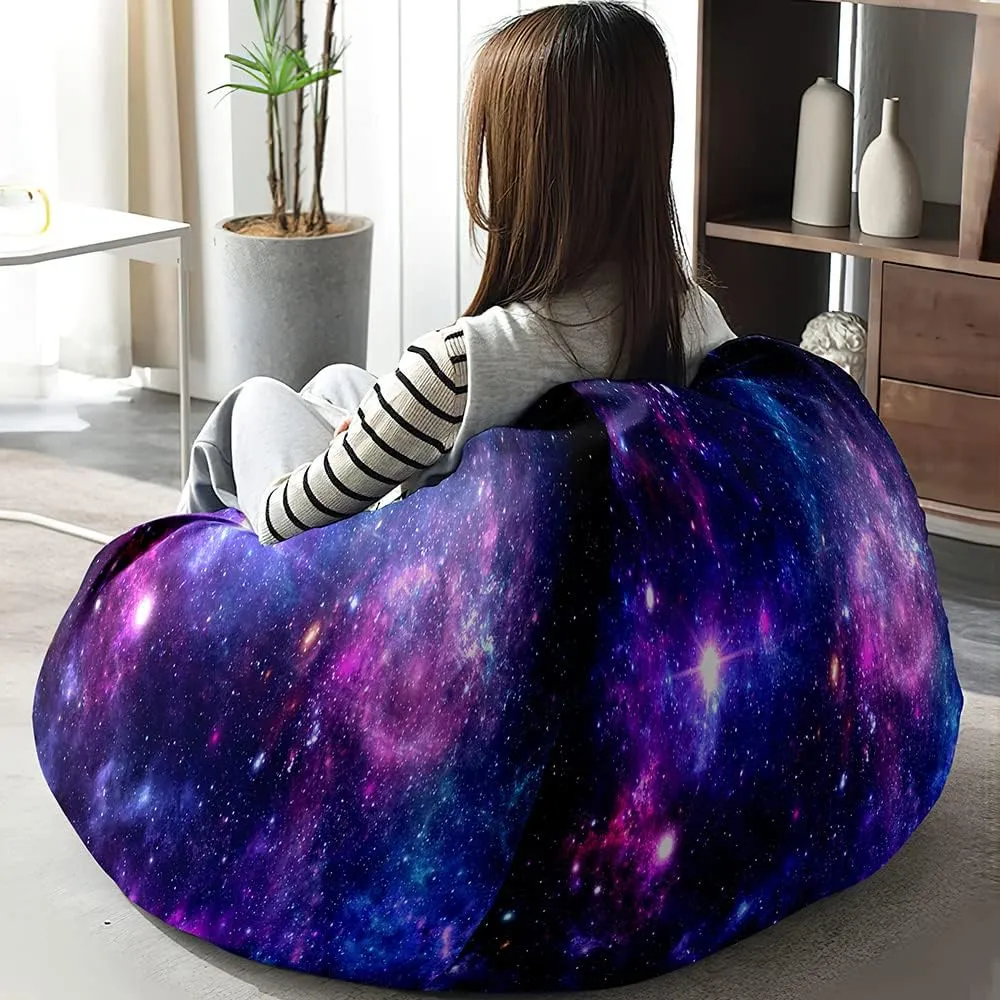 Bean Bag Chair Cover for Kids Adults (No Filler), 3D Starry Sky Soft Lazy Sofa Bed Cover Washable Oversized Storage Bean Bag Cover for Living Room, Indoor, Outdoor (Purple,L)