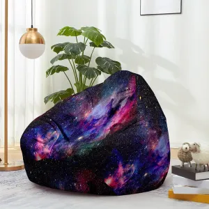 Bean Bag Chair for Kids Adults (No Filler), 3D Starry Sky Soft Lazy Sofa Bed Cover Washable Oversized Storage for Living Room, Indoor, Outdoor (Black Purple, L)