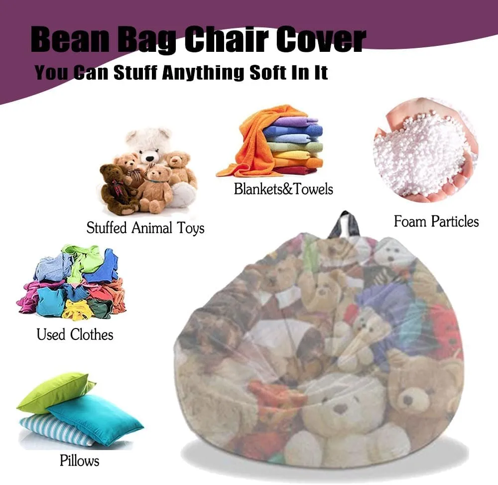 Bean Bag Chair for Kids Adults (No Filler), 3D Starry Sky Soft Lazy Sofa Bed Cover Washable Oversized Storage for Living Room, Indoor, Outdoor (Black Purple, L)