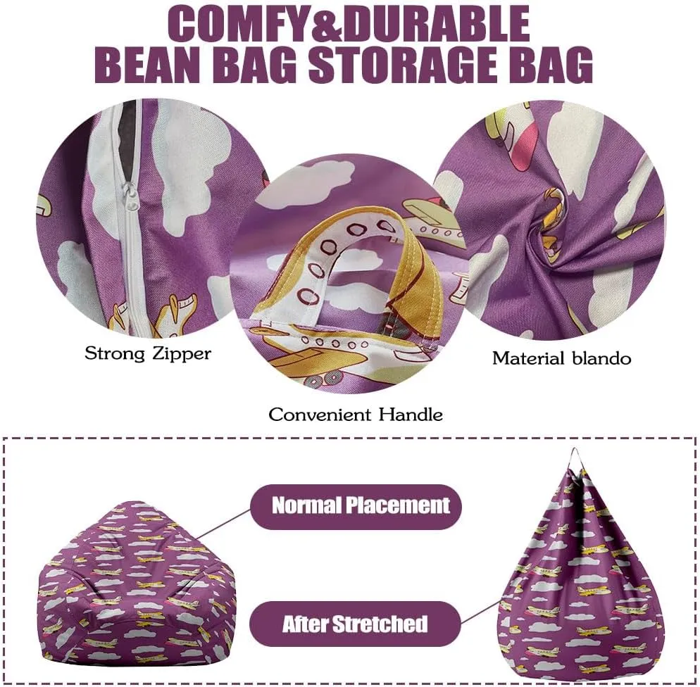Bean Bag Chair for Kids Adults (No Filler), 3D Starry Sky Soft Lazy Sofa Bed Cover Washable Oversized Storage for Living Room, Indoor, Outdoor (Purple Black, L)