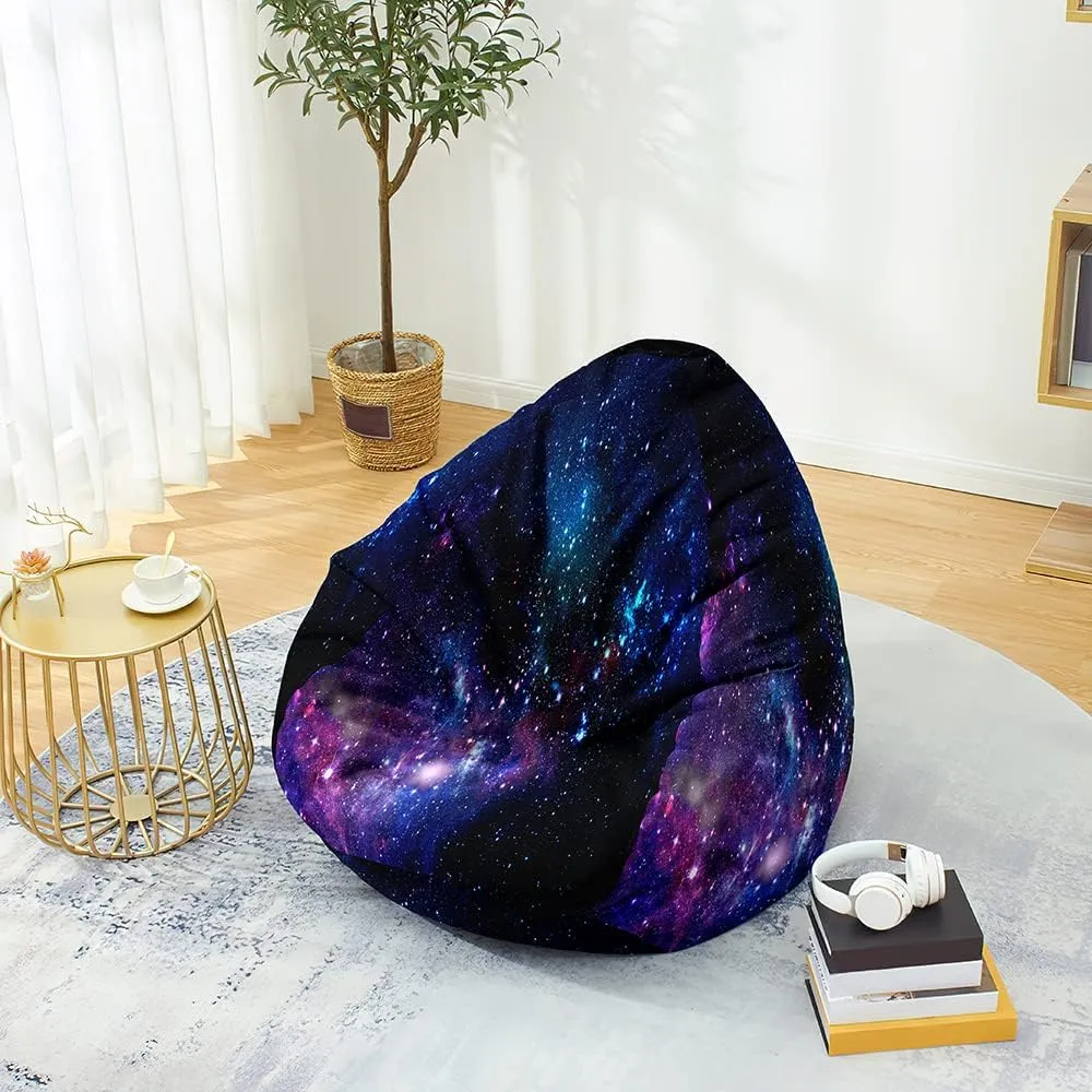 Bean Bag Chair for Kids Adults (No Filler), 3D Starry Sky Soft Lazy Sofa Bed Cover Washable Oversized Storage for Living Room, Indoor, Outdoor (Purple Black, L)