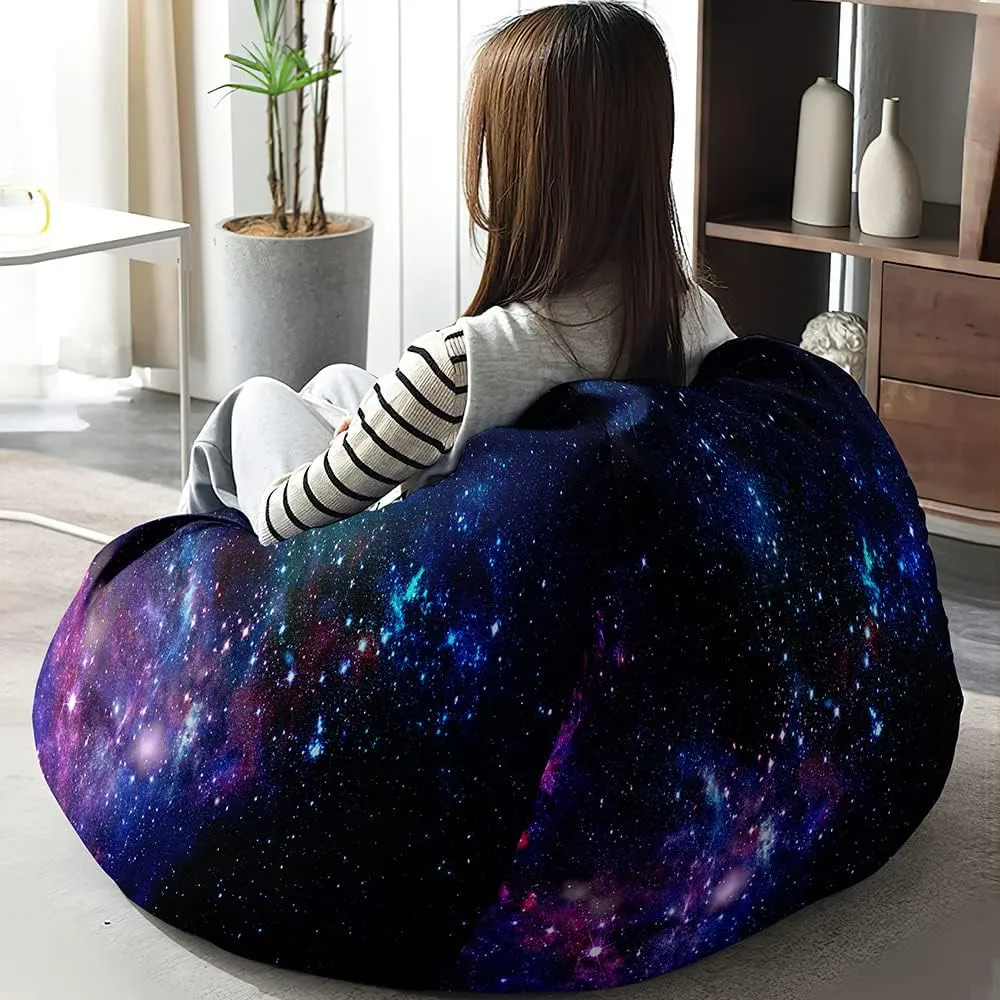 Bean Bag Chair for Kids Adults (No Filler), 3D Starry Sky Soft Lazy Sofa Bed Cover Washable Oversized Storage for Living Room, Indoor, Outdoor (Purple Black, L)
