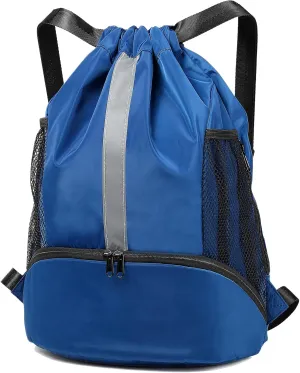 BeeGreen Drawstring Backpack Sports Gym Bag With Shoe Compartment and Two Water Bottle Holder …