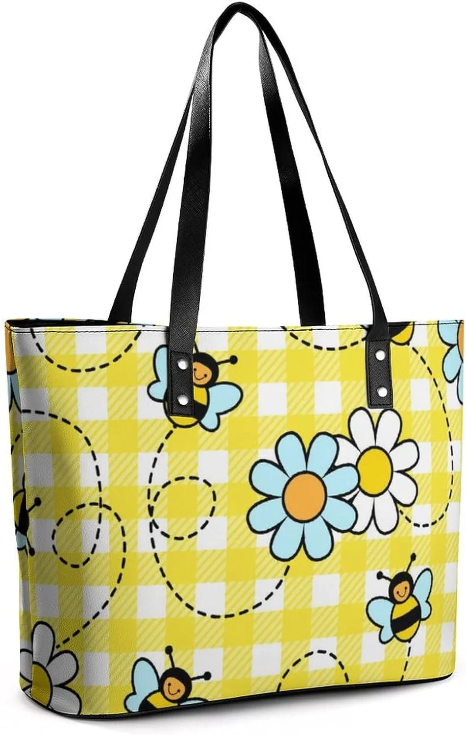Bees Chamomiles Print Hobo Handbags With Zipper Large Capacity Satchel Tote Bag Shoulder Bag