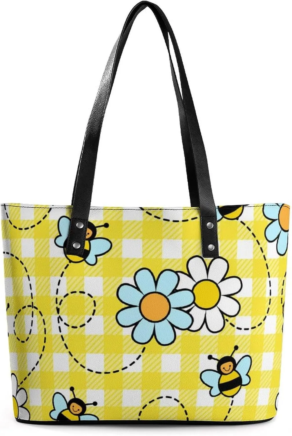 Bees Chamomiles Print Hobo Handbags With Zipper Large Capacity Satchel Tote Bag Shoulder Bag