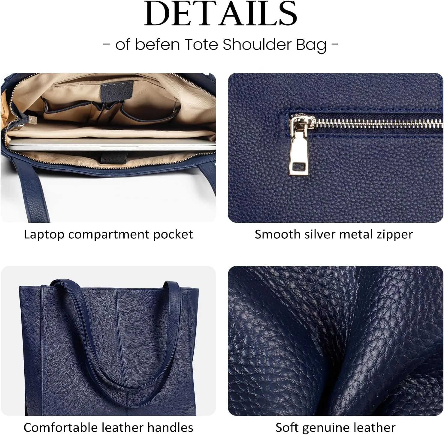 befen Genuine Leather Tote Bag for Women Work, Women's Leather Shoulder Bags Purses Satchel Handbags with Laptop Compartment
