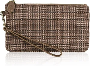 befen Genuine Leather Wristlet Clutch Wallet Purse, Clutch Purses for Women-Mocha Tweed Mix