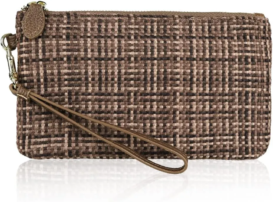befen Genuine Leather Wristlet Clutch Wallet Purse, Clutch Purses for Women-Mocha Tweed Mix