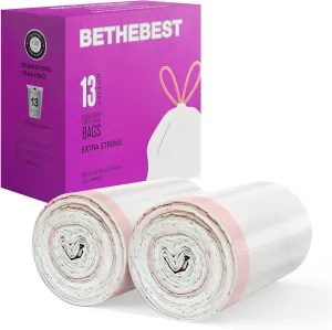 BETHEBEST Tall Kitchen 13 Gallon Garbage Bags,Super Strong and Leak Proof,Drawstring Kitchen Trash Bags, Scent Free(100 Count)