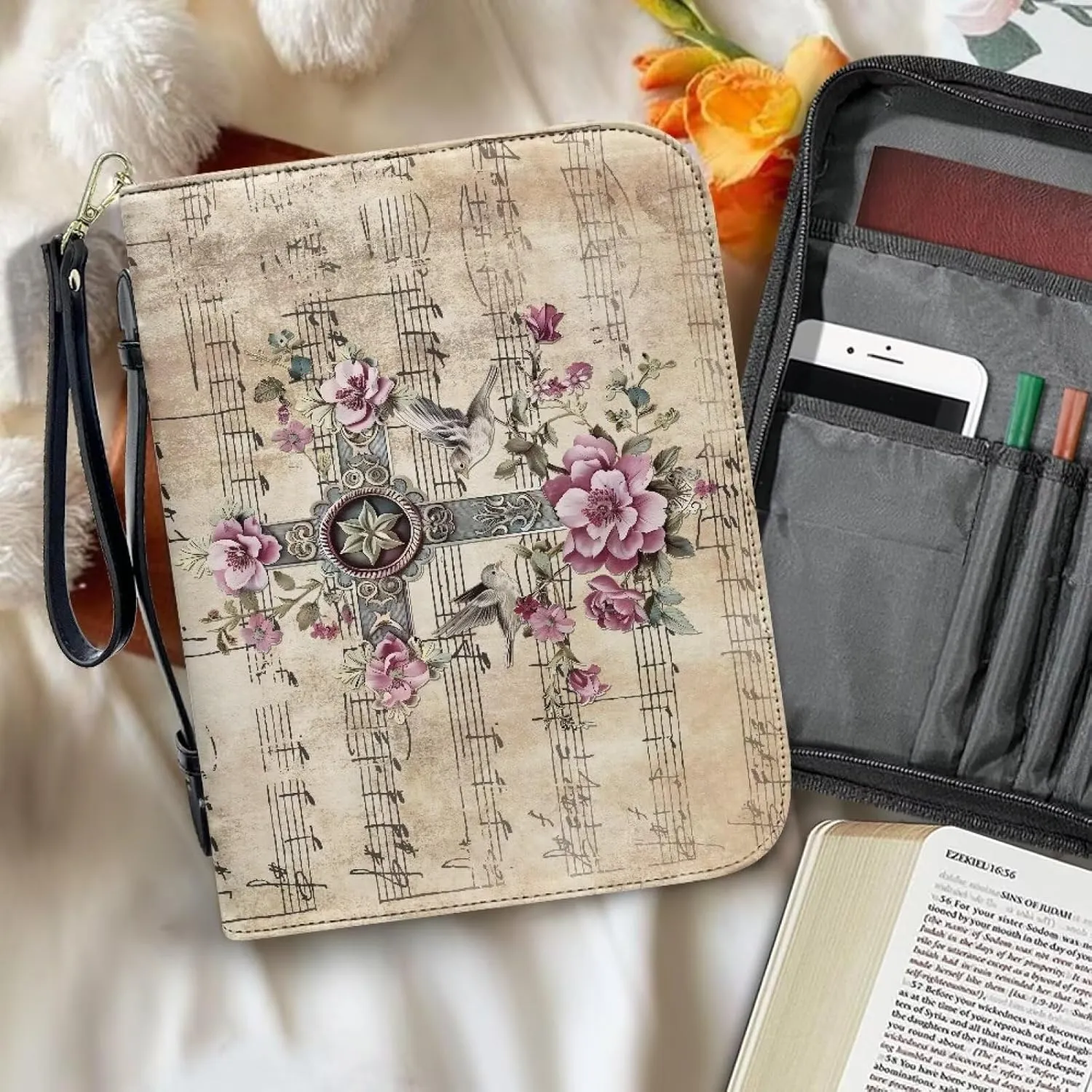 Bible Cover Bible Case for Women Print Bible Case Bible Bag Portable Book Cover Bible Carrying Case for Study