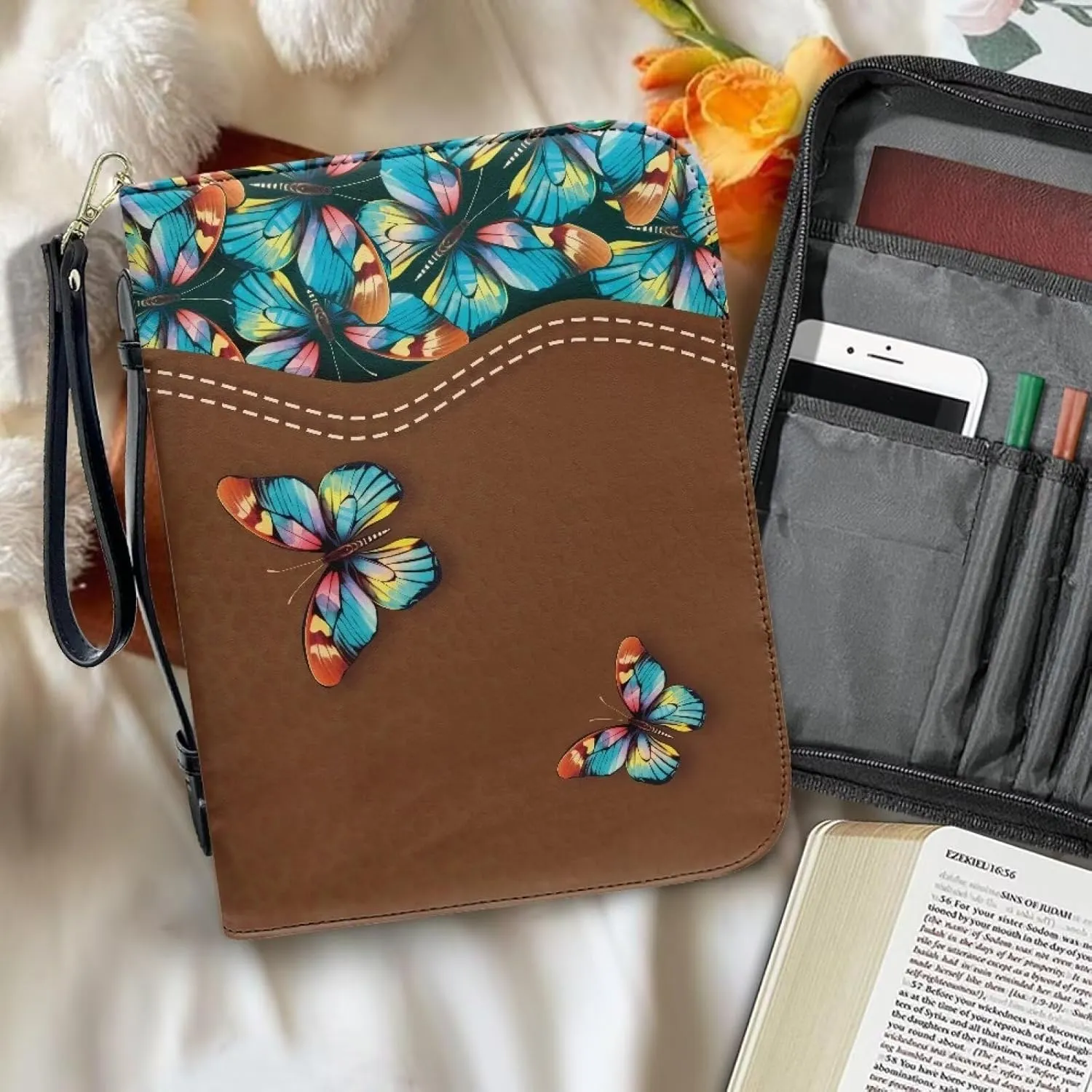 Bible Cover Carrying Book Case Church Bag Bible Protective with Handle and Ribbon Gift for Lady Men L-2XL