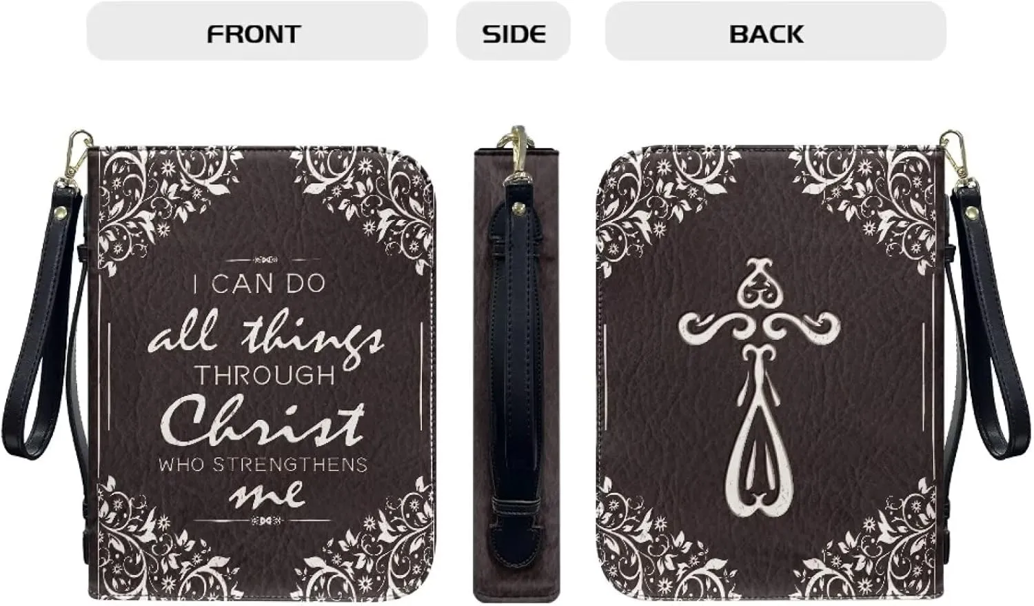 Bible Cover for Women Leather Carrying Book Case Church Bag for Bible Accessories with Handle and Ribbon