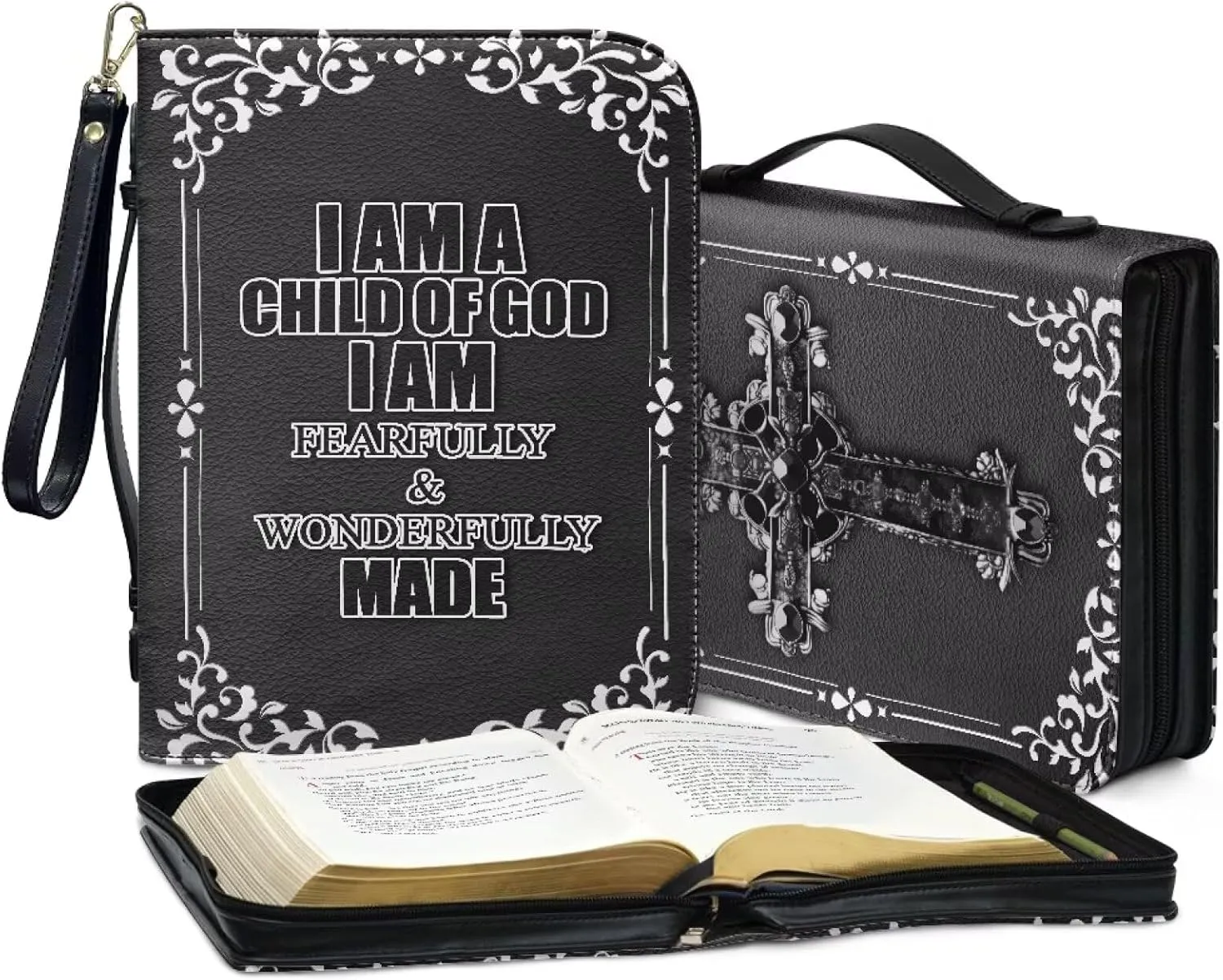 Bible Cover for Women Leather Carrying Book Case Church Bag for Bible Accessories with Handle and Ribbon