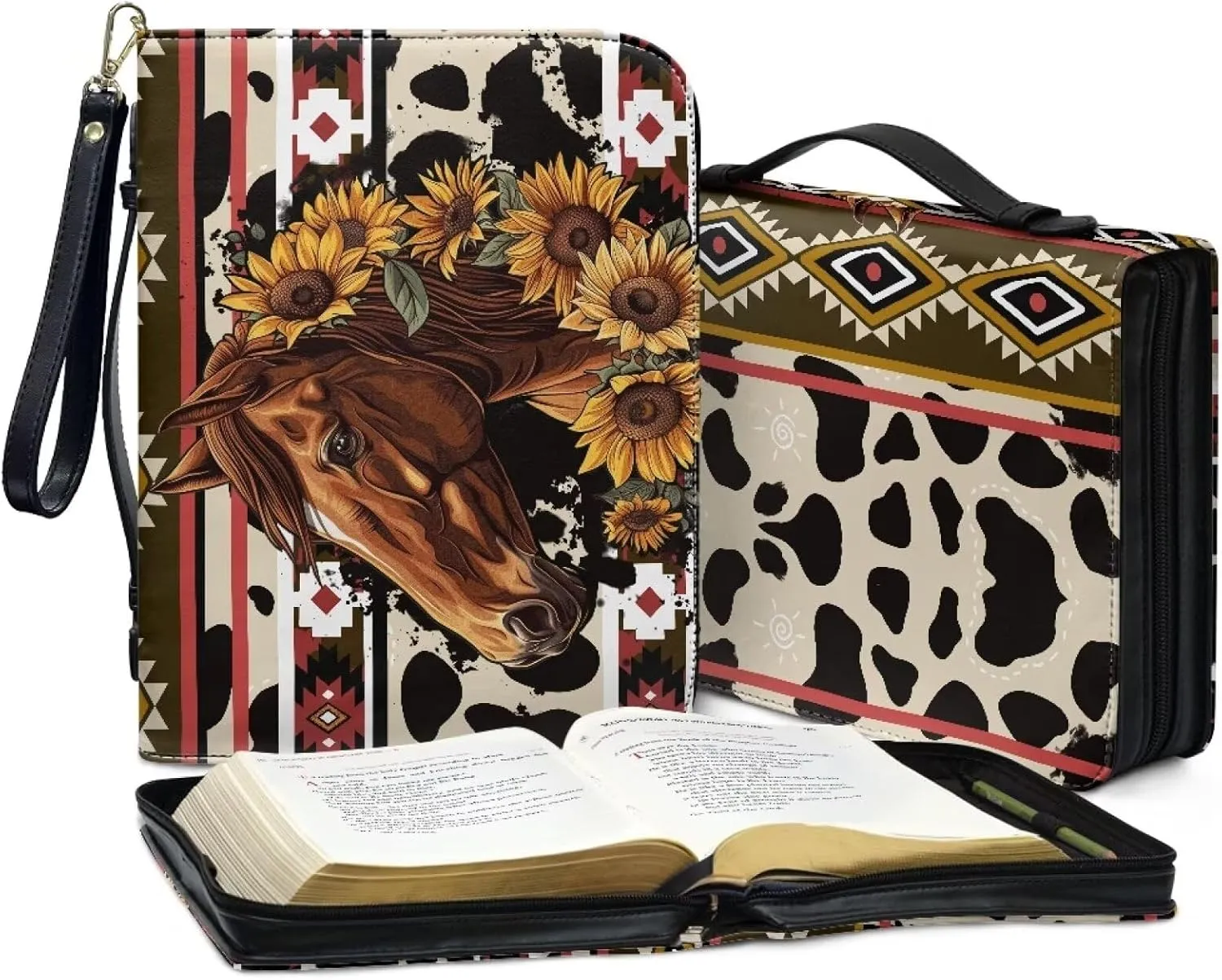 Bible Cover for Women Leather Carrying Book Case Church Bag for Bible Accessories with Handle and Ribbon