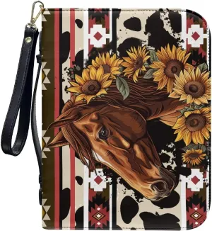 Bible Cover for Women Leather Carrying Book Case Church Bag for Bible Accessories with Handle and Ribbon