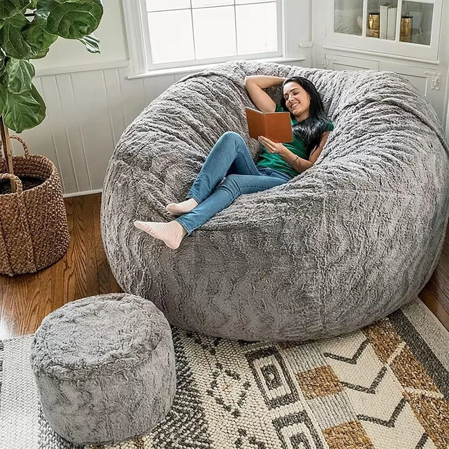 Big Huge Giant Bean Bag Chair for Adults,Bean Bag Chairs in Multiple Sizes and Colors Giant Foam-Filled Furniture - Machine Washable Covers, Double Stitched Seams (Gray, 4FT)