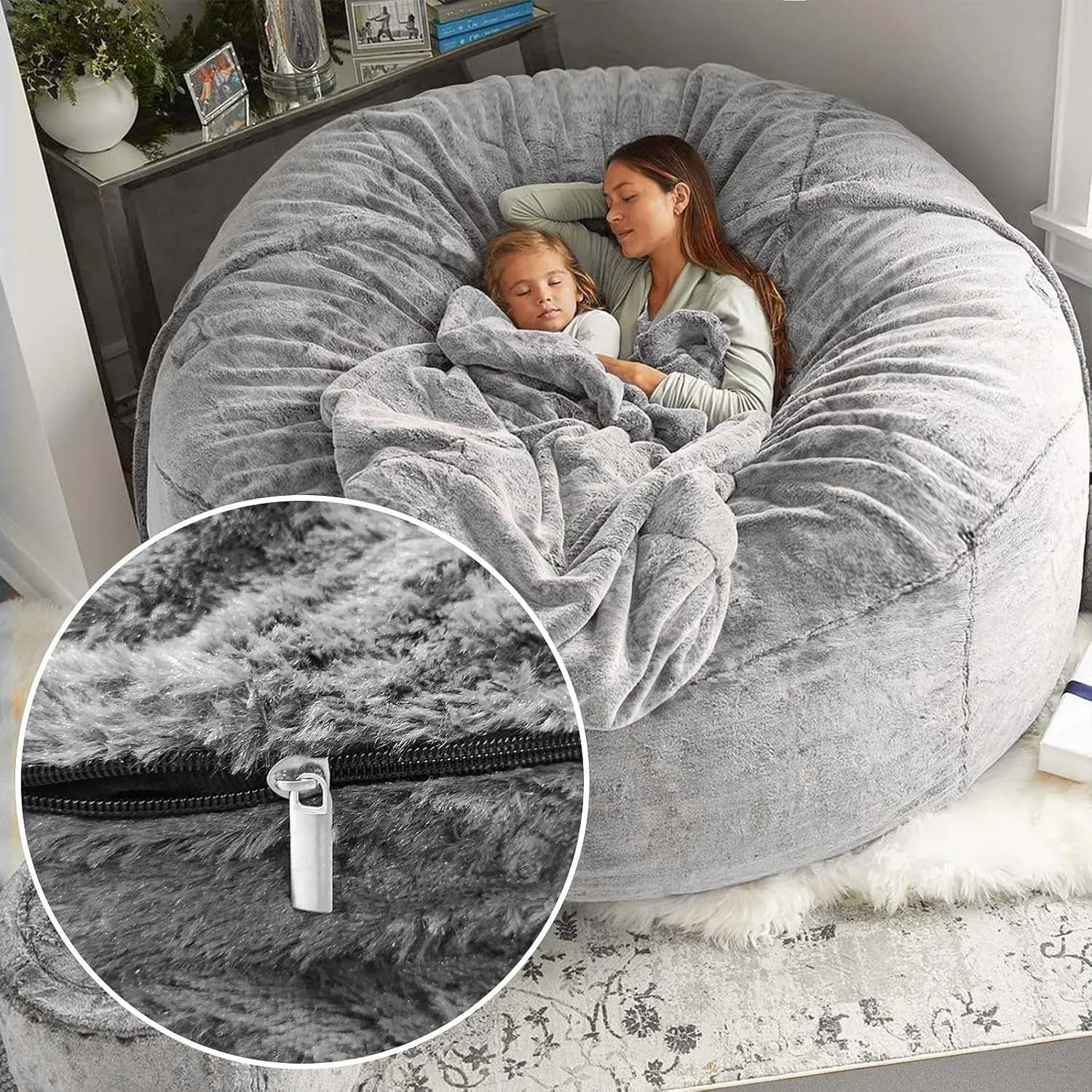 Big Huge Giant Bean Bag Chair for Adults,Bean Bag Chairs in Multiple Sizes and Colors Giant Foam-Filled Furniture - Machine Washable Covers, Double Stitched Seams (Gray, 4FT)