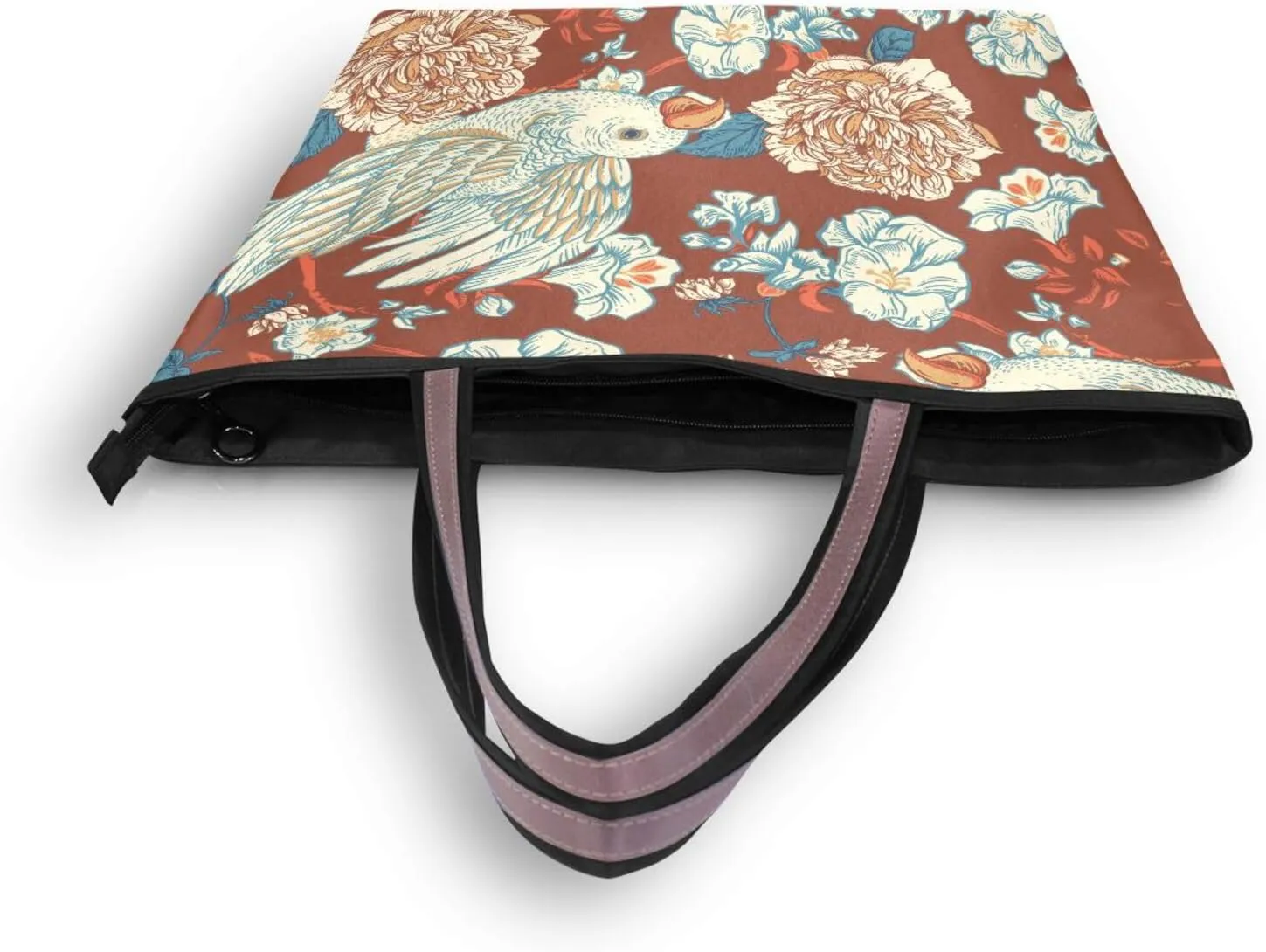 Bird and Flower Tote Bags for Women Purses and Ladies Work Handbags Large 2 Size Shoulder Bags with Zipper Pockets