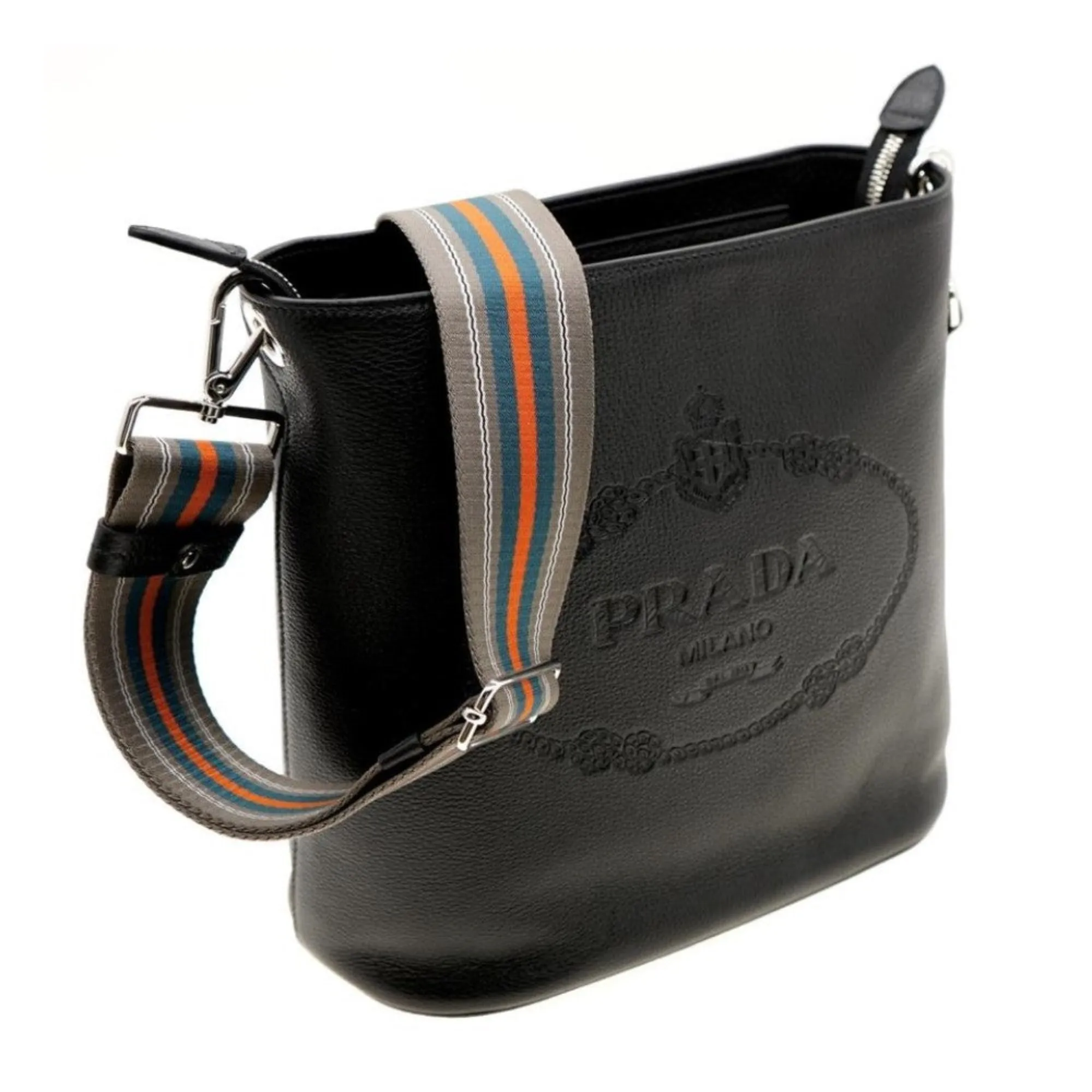 Black Bag Strap Vitello Crossbody Wide selection Phenix Prada Leather Web Robust Bucket