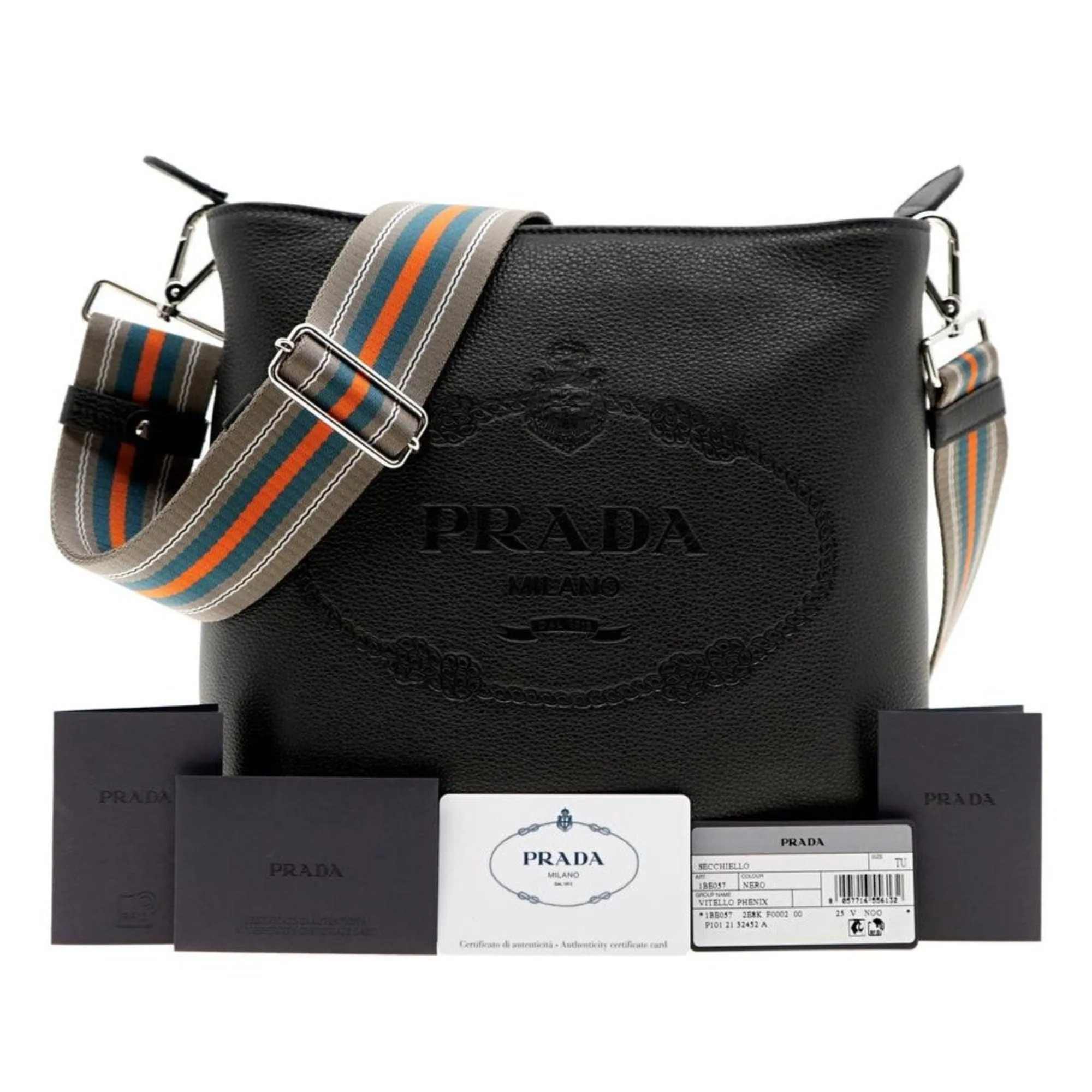 Black Bag Strap Vitello Crossbody Wide selection Phenix Prada Leather Web Robust Bucket
