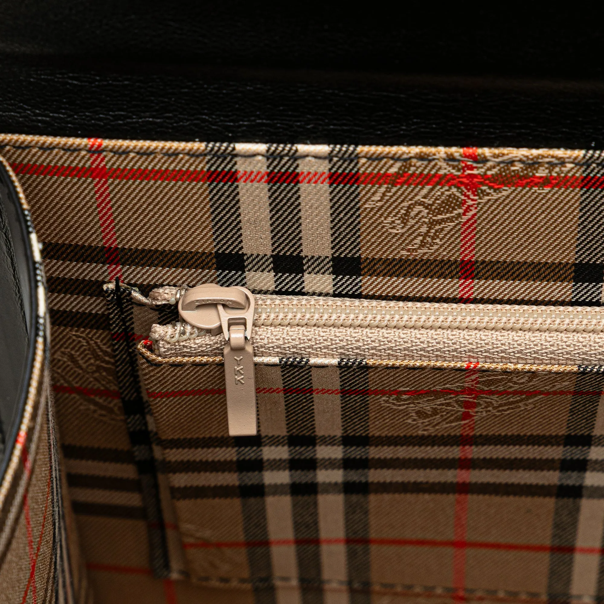 Black Burberry House Check Canvas Trimmed Leather Handbag
