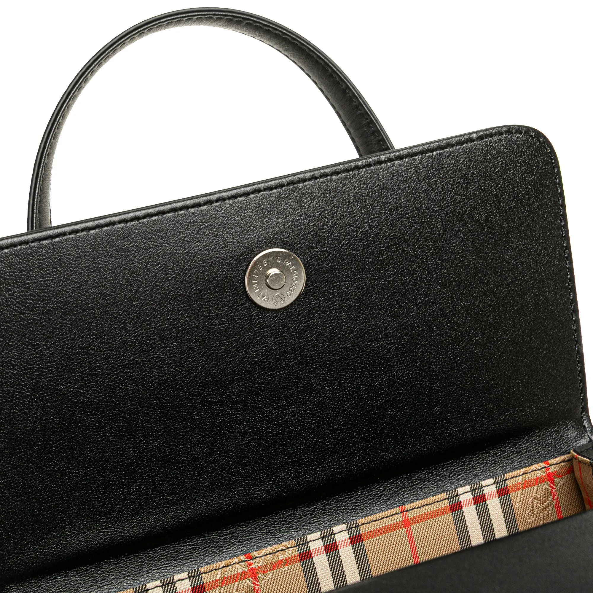 Black Burberry House Check Canvas Trimmed Leather Handbag