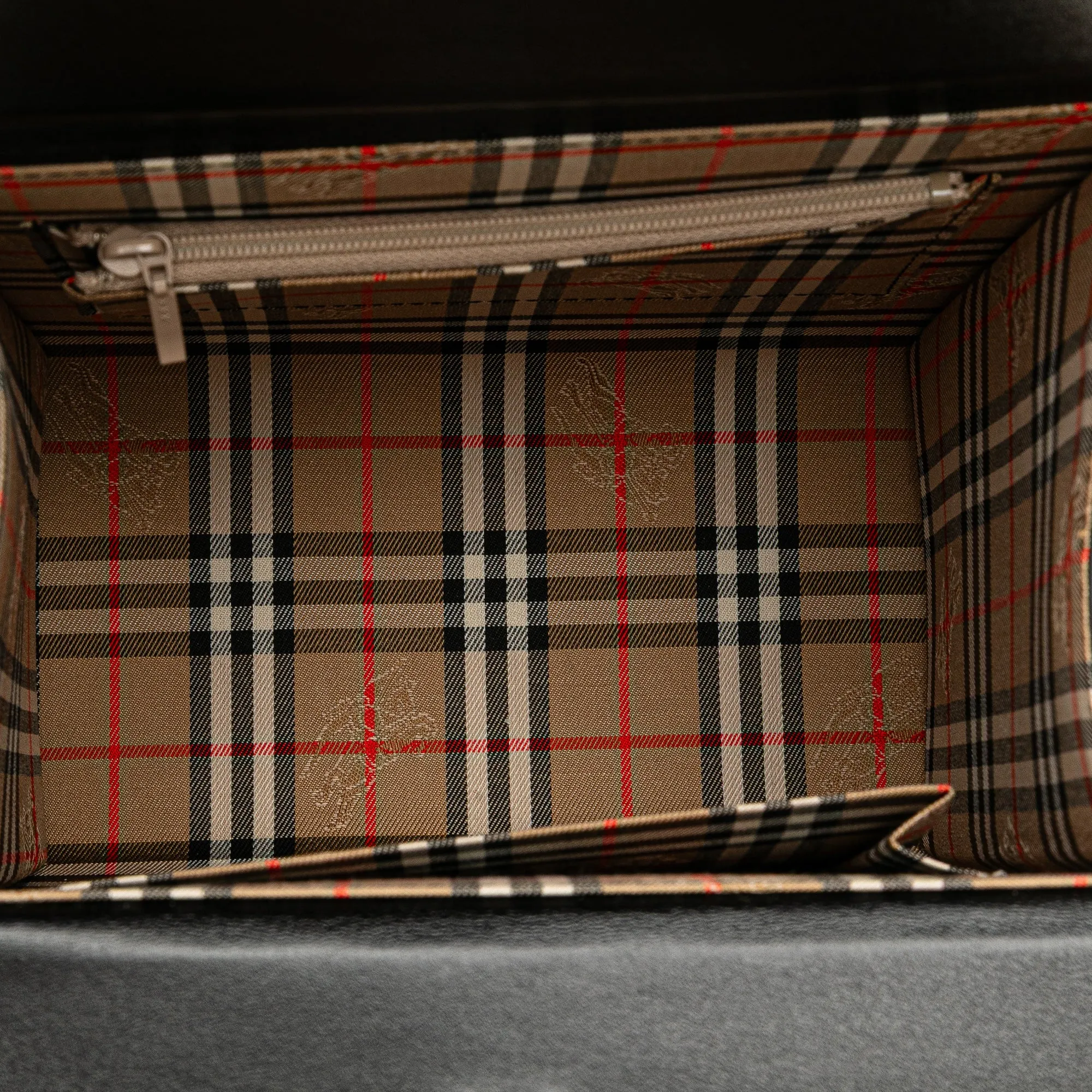 Black Burberry House Check Canvas Trimmed Leather Handbag