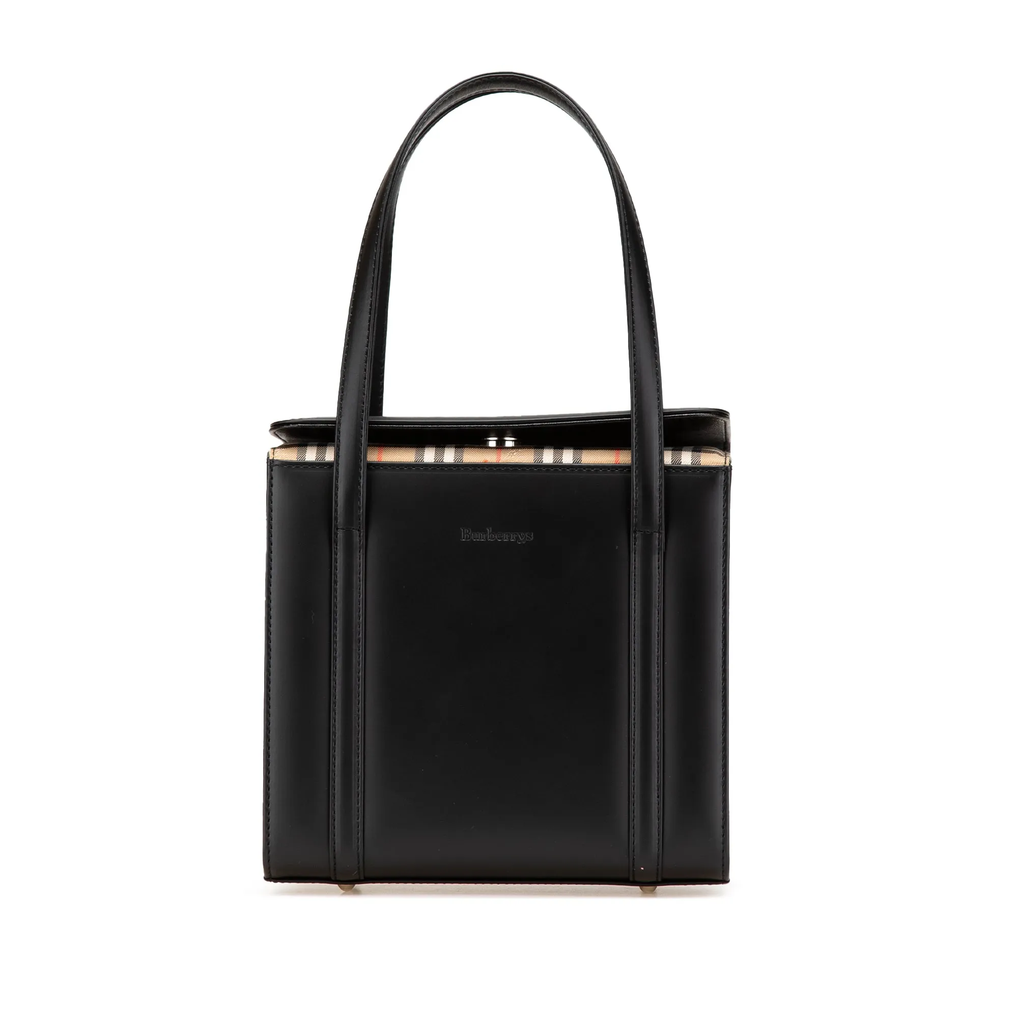Black Burberry House Check Canvas Trimmed Leather Handbag