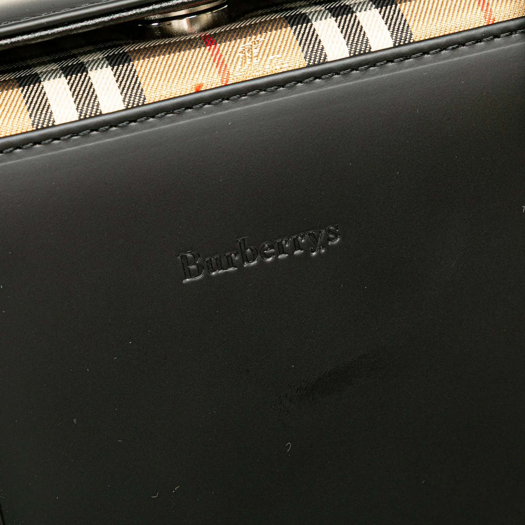Black Burberry House Check Canvas Trimmed Leather Handbag