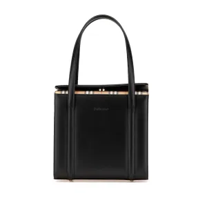 Black Burberry House Check Canvas Trimmed Leather Handbag
