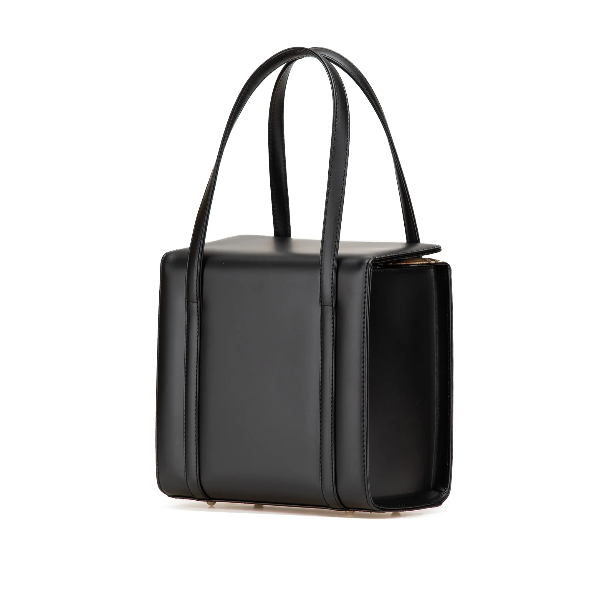 Black Burberry House Check Canvas Trimmed Leather Handbag