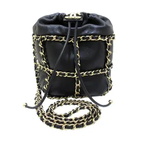 Black Chanel CC Chain Lambskin Leather Bucket Bag
