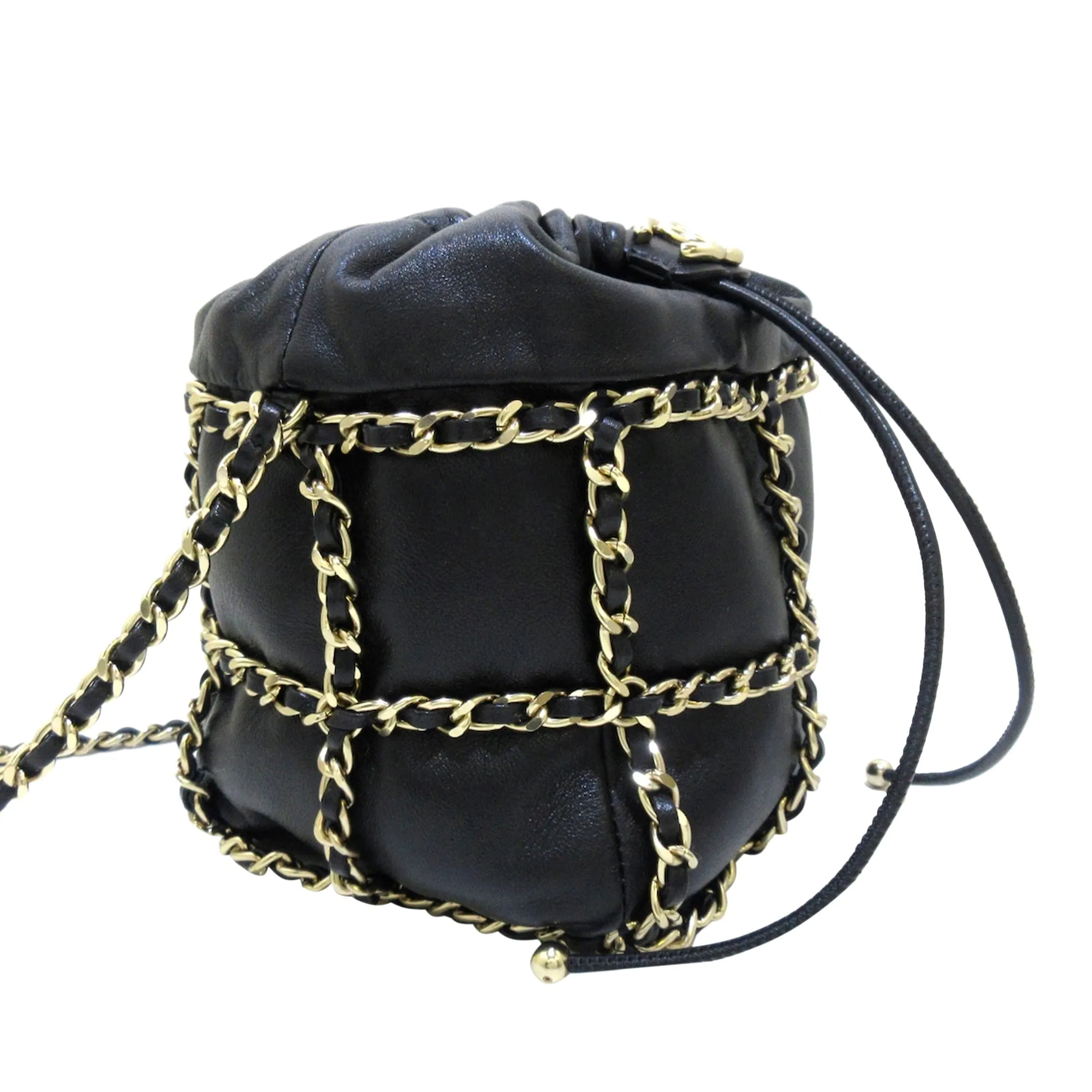 Black Chanel CC Chain Lambskin Leather Bucket Bag