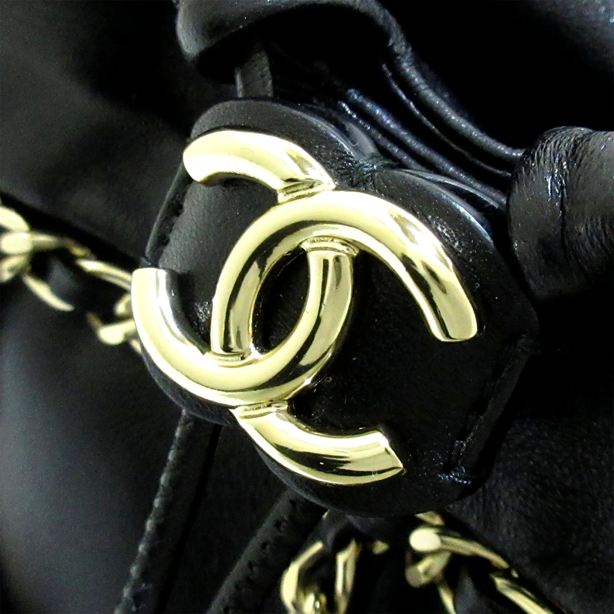Black Chanel CC Chain Lambskin Leather Bucket Bag