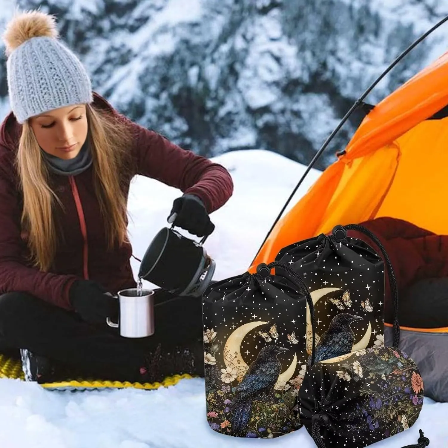 Black Crow Camping Bag Set of 3Sleeping Bag Stuff Sack Foldable Waterproof Bags for Camping for Outdoor Products Foldable Lightweight