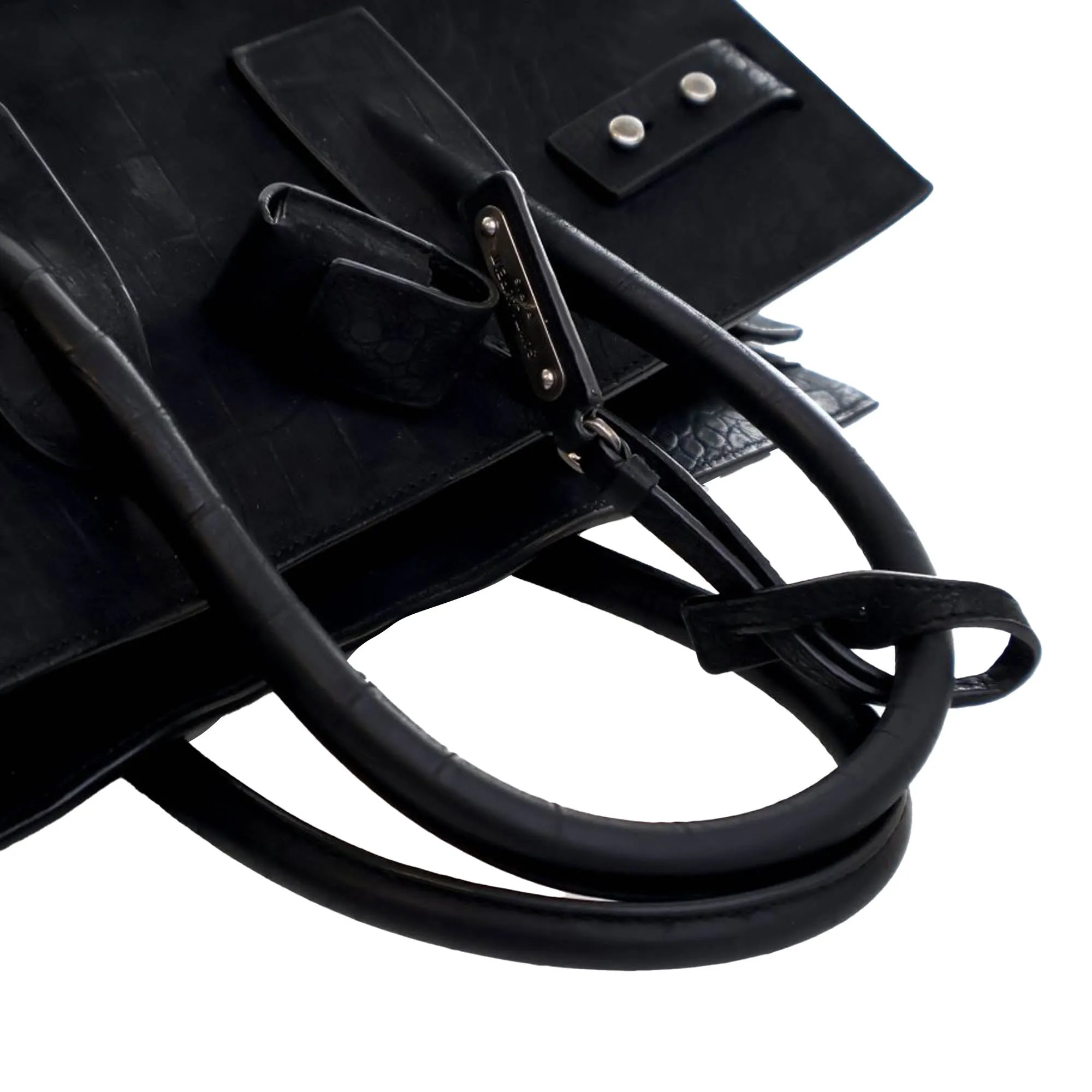 Black Saint Laurent Small Croc Embossed Suede Sac De Jour Satchel