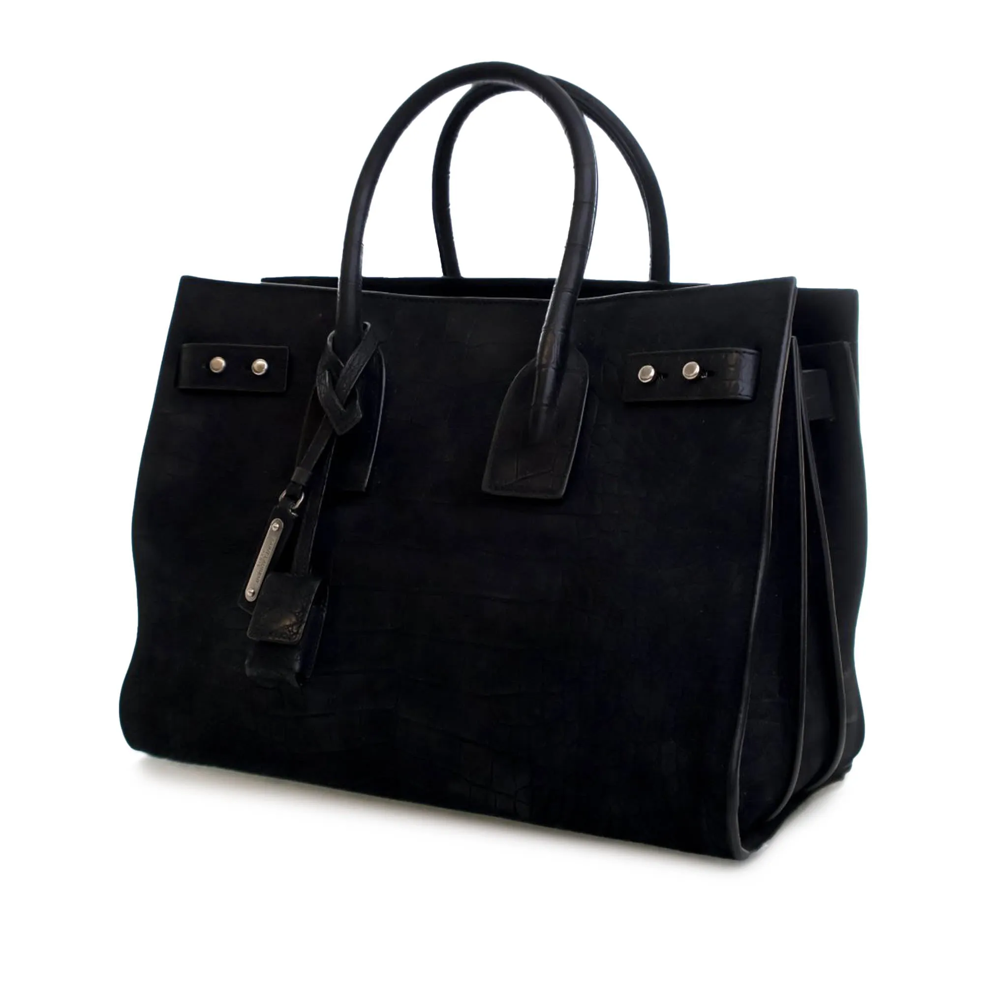 Black Saint Laurent Small Croc Embossed Suede Sac De Jour Satchel