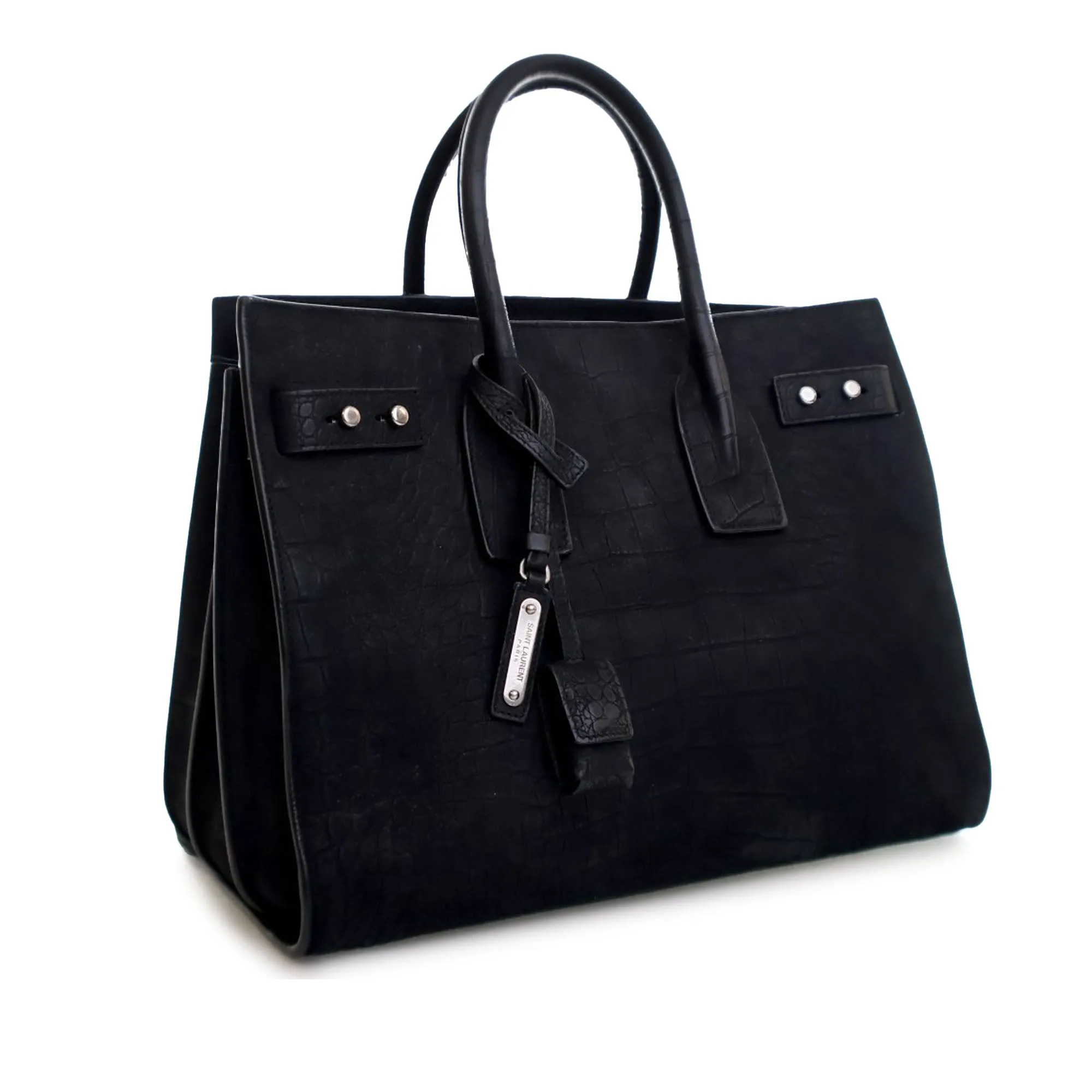 Black Saint Laurent Small Croc Embossed Suede Sac De Jour Satchel