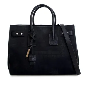 Black Saint Laurent Small Croc Embossed Suede Sac De Jour Satchel
