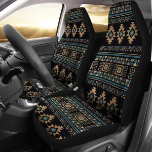 Black, Tan and Turquoise Tribal, Ethnic, Aztec Car Seat Covers Set