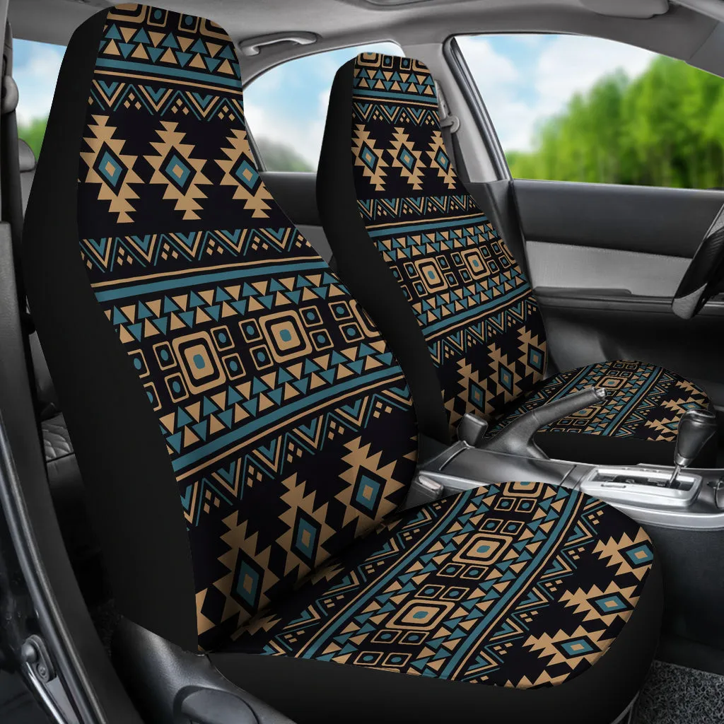 Black, Tan and Turquoise Tribal, Ethnic, Aztec Car Seat Covers Set