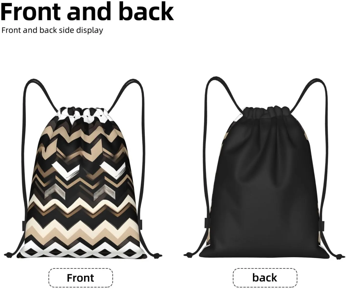 Black White Tan Zigzag Waterproof Drawstring Gym Backpack Bag For Men&Women,Sport Gym Sack Travel Daypack,Personalized